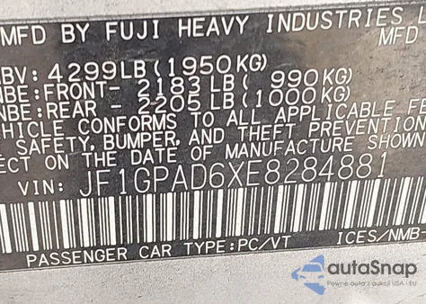 2014 Subaru Impreza 2.0I Premium from USA, damaged, VIN JF1GPAD6XE8284881